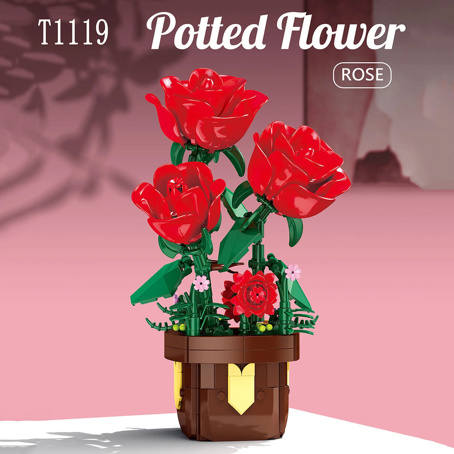 307PCS Rose Potted Plant Building Block Flower Model Puzzle Toys Sets New Year Christmas Birthday Gifts
