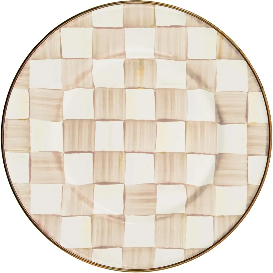 

Enamel Salad and Dessert Plate Small Plate for a Dessert or Appetizer Dish 8 Inches BrownandWhite Mocha Check