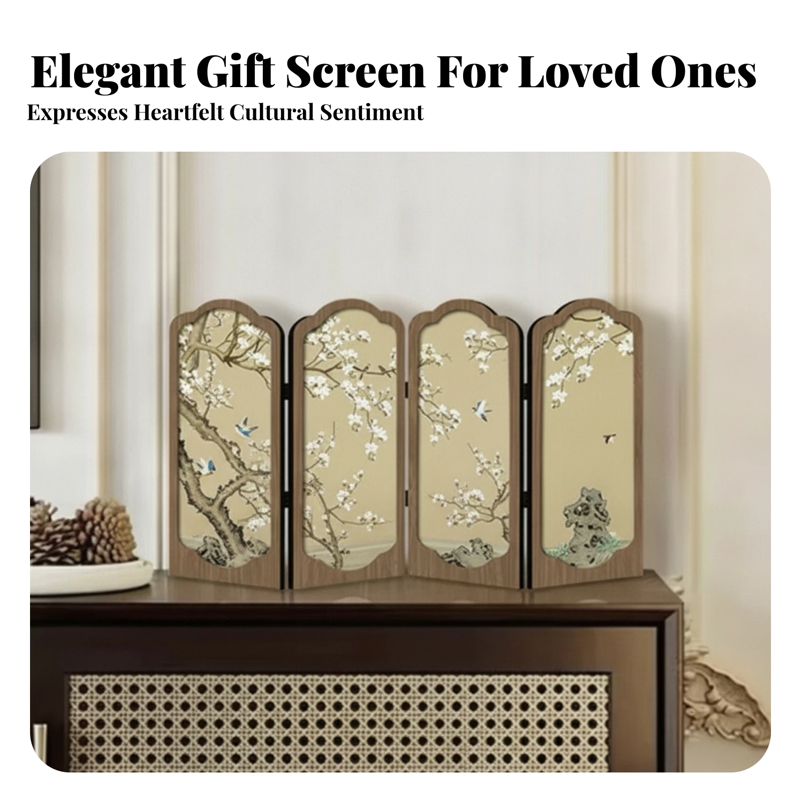 Floral Folding Screen Foldable Tabletop Screen Home Decor Decorative Eastern Aesthetics