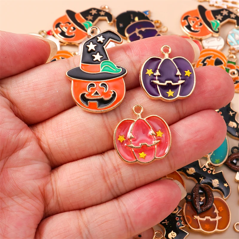 20 Stück süße Emaille Halloween Geist Kürbis Fledermaus Charms für Schmuckherstellung Ohrringe Anhänger Halsketten Armband DIY Bastelbedarf – Detail 2