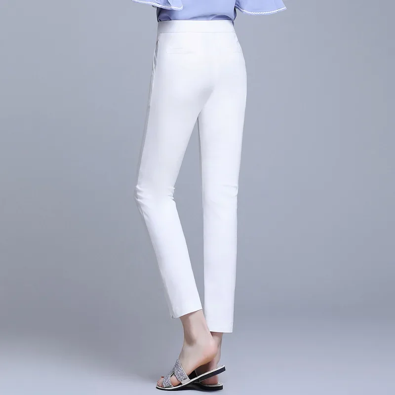 Calça casual feminina até o tornozelo, calça monocromática, linho de algodão, primavera, verão, 2023