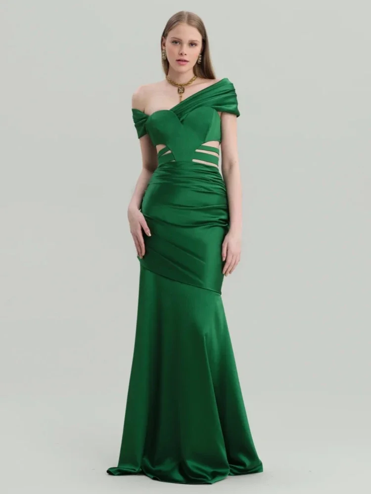 Vestido Bandage calado con hombros descubiertos para mujer, Sexy, sin mangas, recortado, largo asimétrico, ceñido al cuerpo, vestidos de fiesta de noche