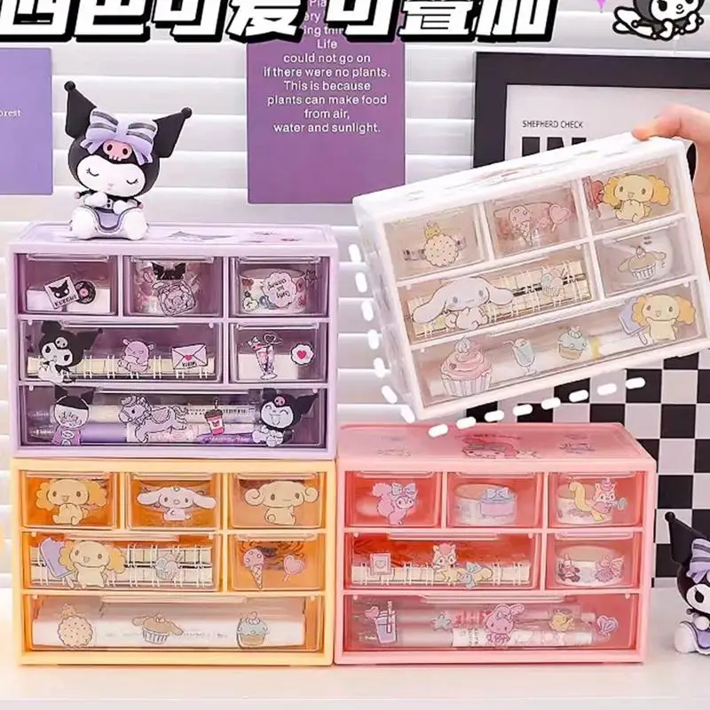 Kuromi Desktop Jewelry Miscellaneous Storage Box Anime Sanrio Cartoon Kawaii My Melody Sticker Cute Girl Room Desktop Decoration