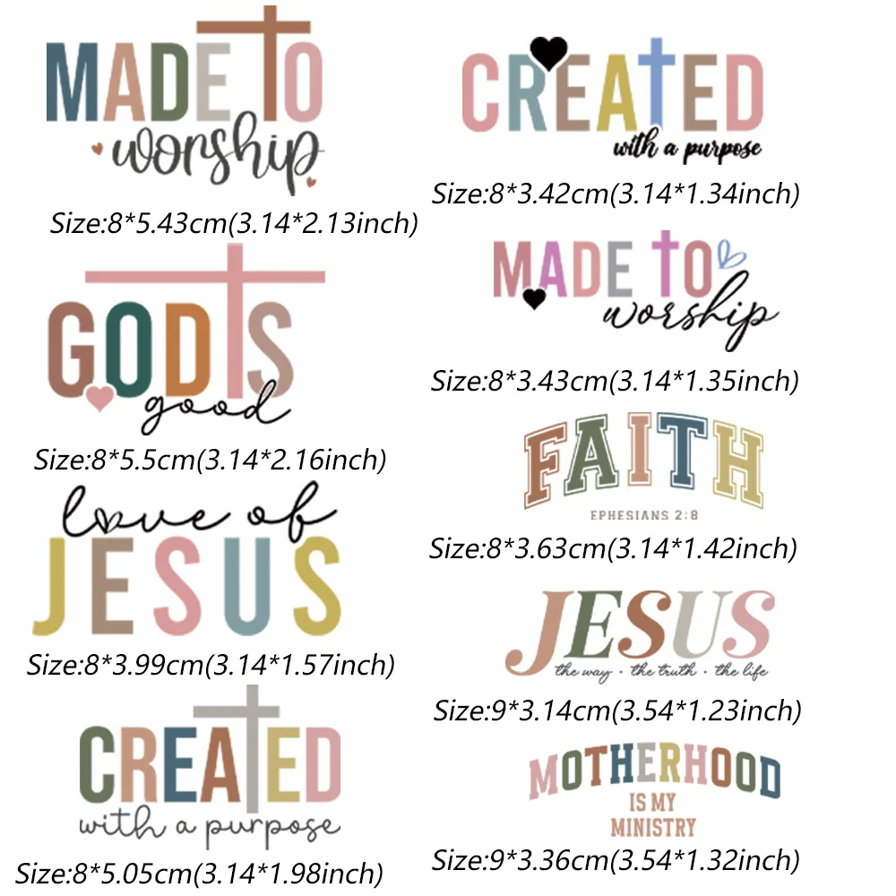 9PACK Jesus Faith God Letter Heat Transfer DIY for Bag Clothes Iron on Transfers T Shirt Thermo Stickers Personalized Tops Patch