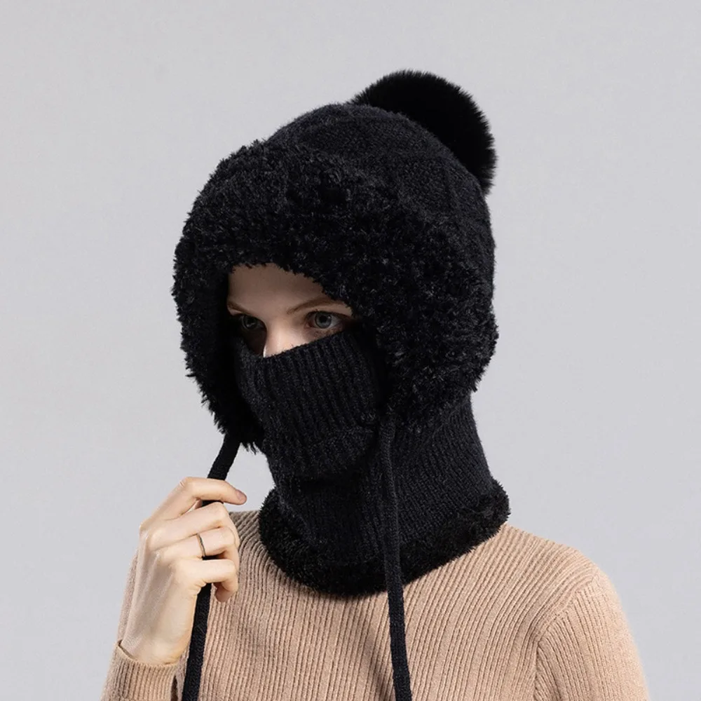 

Velvet Knitted Balaclava Hat Ear Protection Fluffy Texture Warmth Cover Hat Warm Integrated Design Fluffy Hat Mask