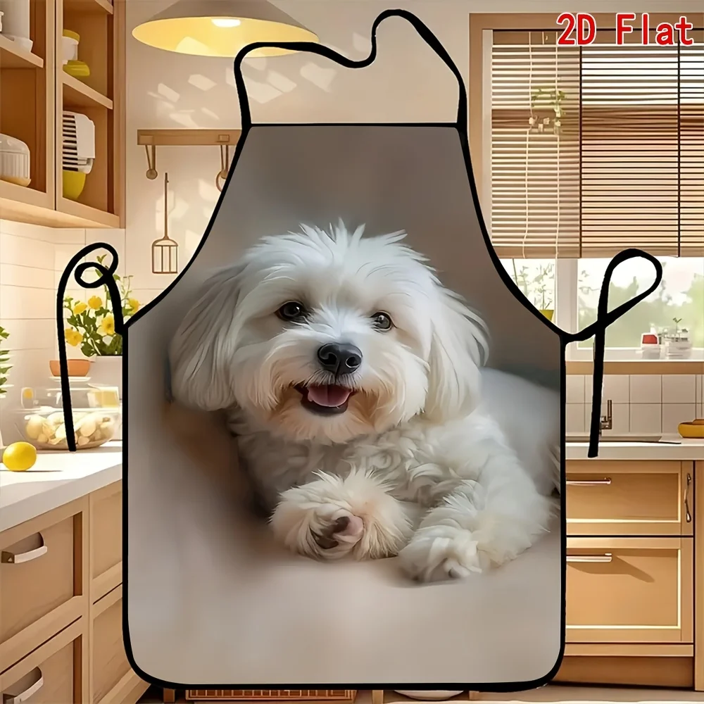 1pc Smiling French Apron - Reusable Lightweight Suitable For Kitchen Baking Picnic Café With White Dog Pattern Apron For & Gift