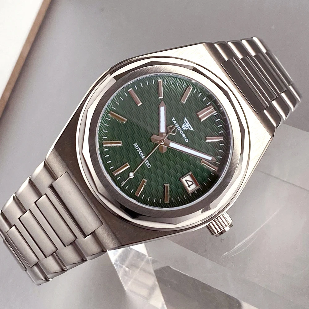 

Мужские часы Tandorio 20ATM водонепроницаемые, 40 мм, с зеленым и черным циферблатом, японский механизм NH35, автоматический механизм, сапфировое стекло, браслет из нержавеющей стали.