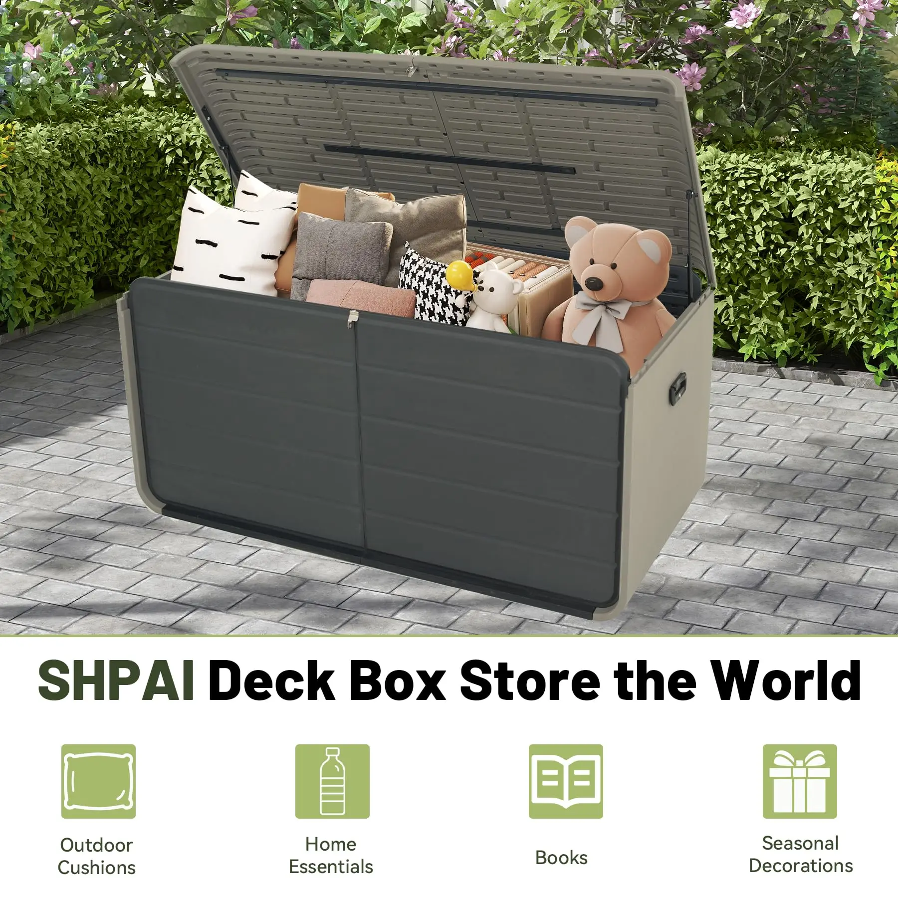 160 Gallon Extra Large Resin Deck Box Heavy Duty Waterproof Patio Storage Outdoor Furniture Gardening Tools Pool Supplies view 4