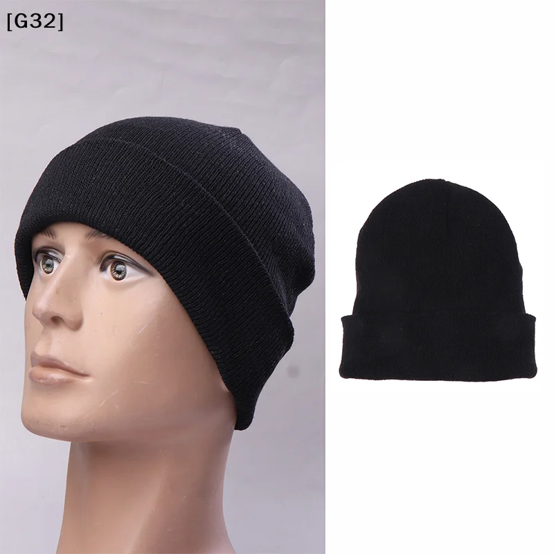 Black Knitted Woolen Beanie Hat Warm Pullover Hip Hop Snow Hat Multiple Colors Optional[G32]