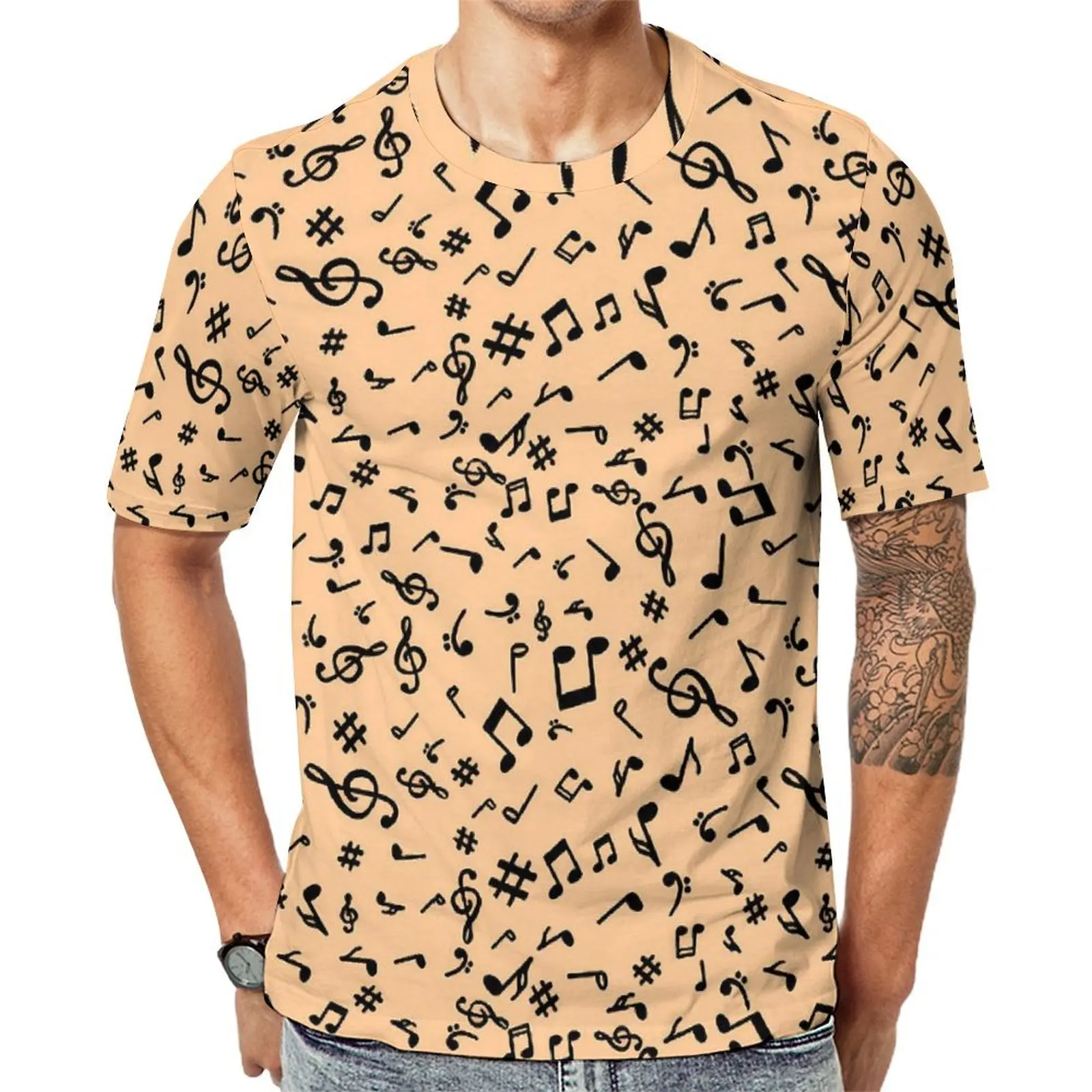 Music Notes Leggings T Shirt For Men Black Clefs Print Graphic O Neck T-Shirts Summer Hippie Clothes Casual Oversized Tee Shirt