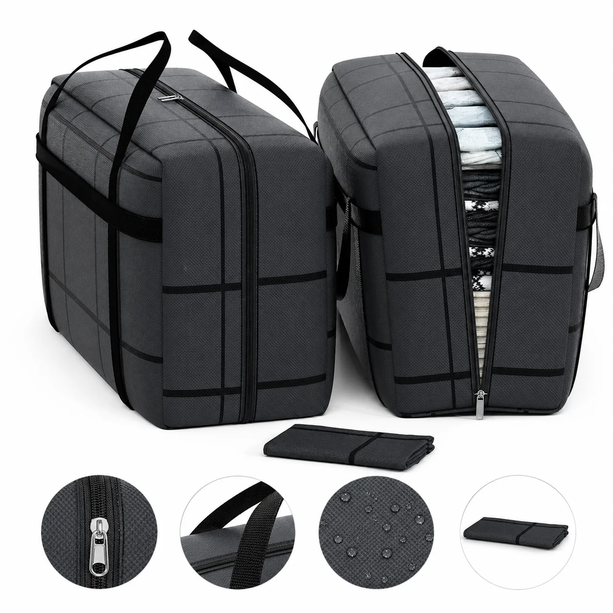 Sac de voyage pliable grande capacité, sac de rangement pour vêtements à double fermeture éclair, organisateur de garde-robe rembourré pour déménagement