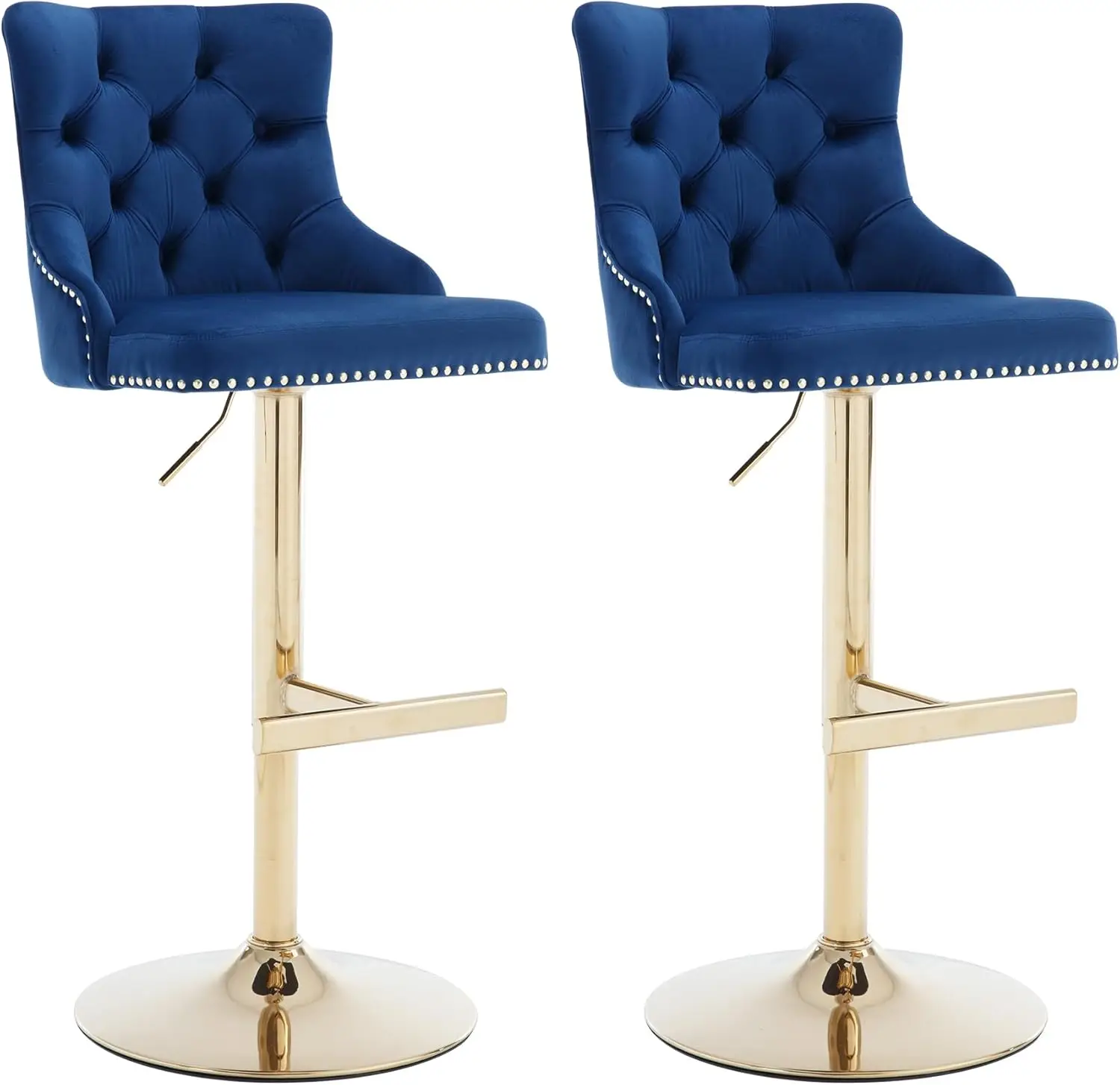 

Swivel Bar Stools Set of 2, Height Adjustable Counter Chairs with Nailheads Trims, Upholstered Velvet Modern Barstools