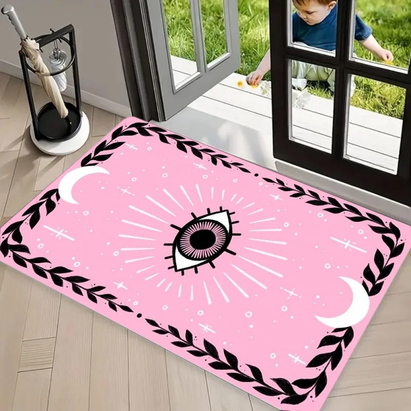 Purple Evil Eye Moon Area Rug Carpet Non Slip Floor Mat, Wiccan Gothic Print Water Washable Doormat for Entryway