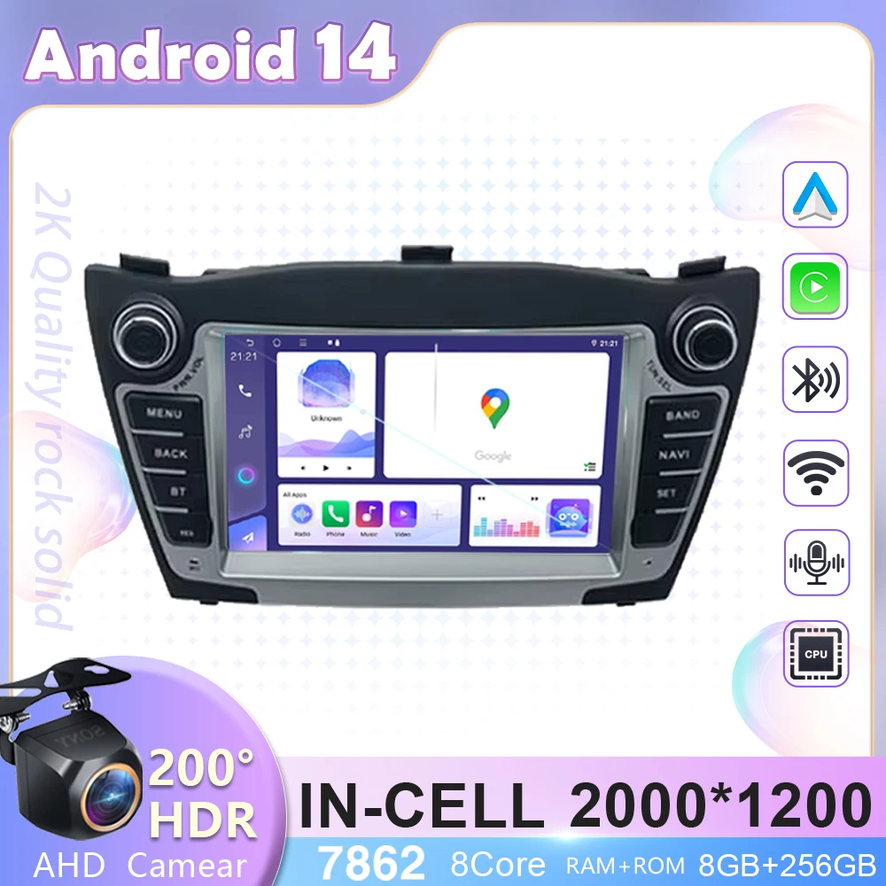 

Для Hyundai IX35 Tucson 2 LM 2009-2015 Android 14 Автомобильная стереорадио Мультимедийный плеер GPS-навигация Головное устройство Carplay Auto 2din