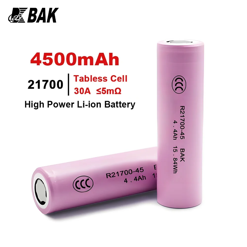 BAK 4500mAh 21700 Lithium Battery Tabless Cell 13.2A Fast Charge 3C Rechargeable Batteries High Power Real Capcity For Tools