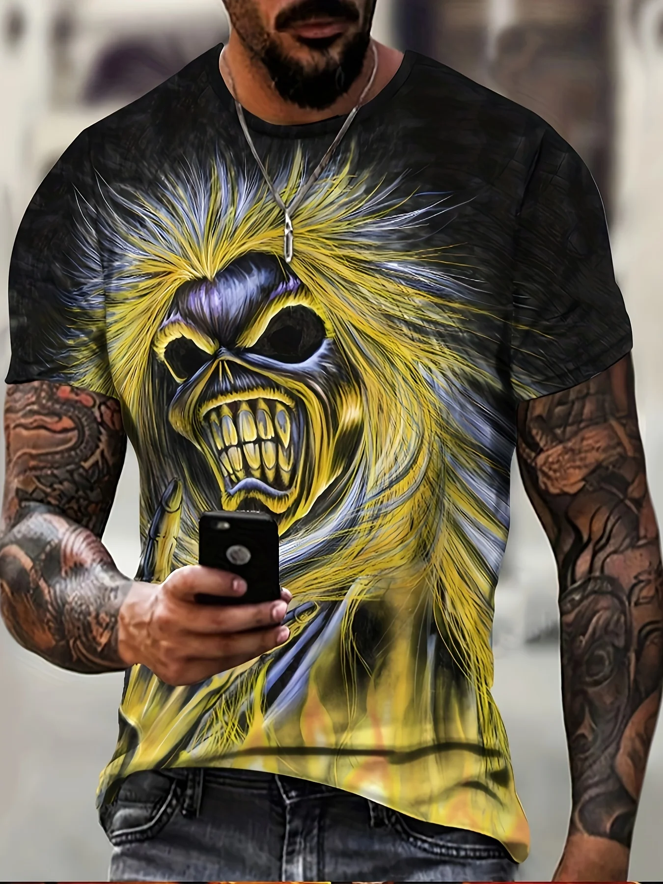 

Fashion Blod Monster Graphic Men's T-shirt Summer Casual Comfortable Short Sleeve Tee Crew Neck Top Cool Street Band Man Clothes