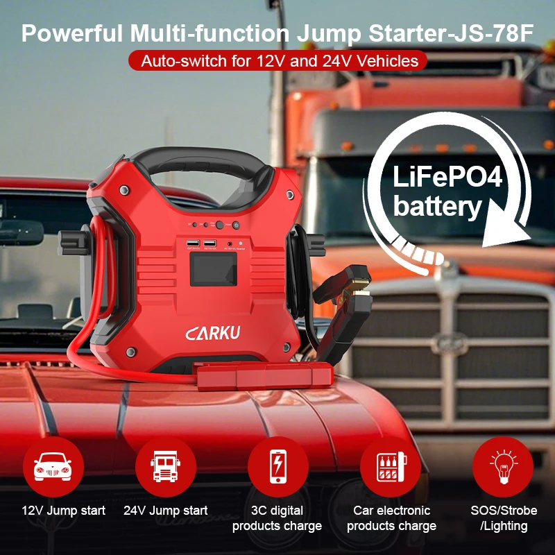 Car Emergency Starting Power 12V/24V Battery Lighter With Safety Hammer And Compass Car Jump Starter Power Bank
