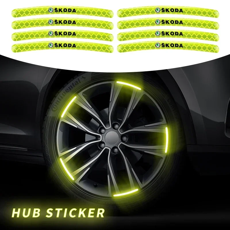 

20Pcs Car Wheel Hub Reflective Sticker Night Driving Styling For Skoda Octavia VRS Rapid Kodiaq Fabia Karoq Superb Scala Kamiq