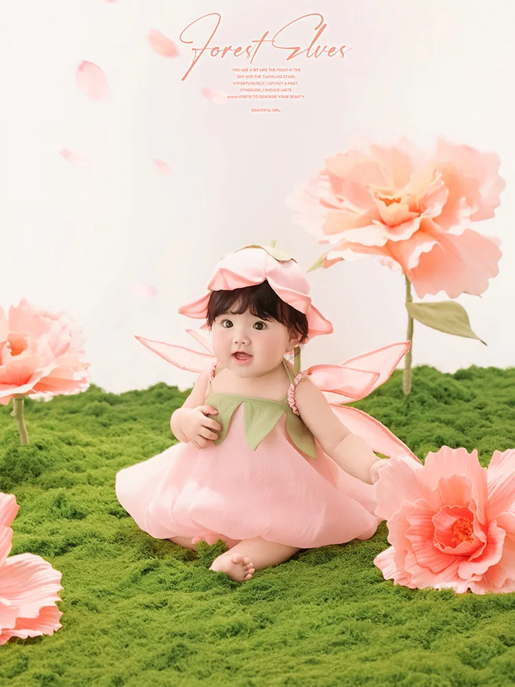 

Комплект для фотосессии малышей 1 года: Костюм цветочной феи для девочки, платье принцессы + крылья + шляпка для профессиональной студии