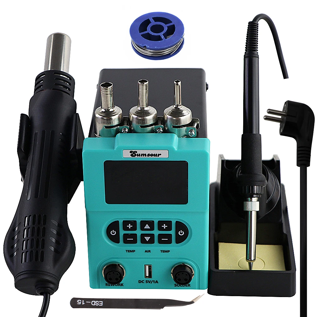

New SMD Rework Soldering Station Digital Display Control Temperature Solder Iron Hot Air Gun Welding Desoldering Repair Tools