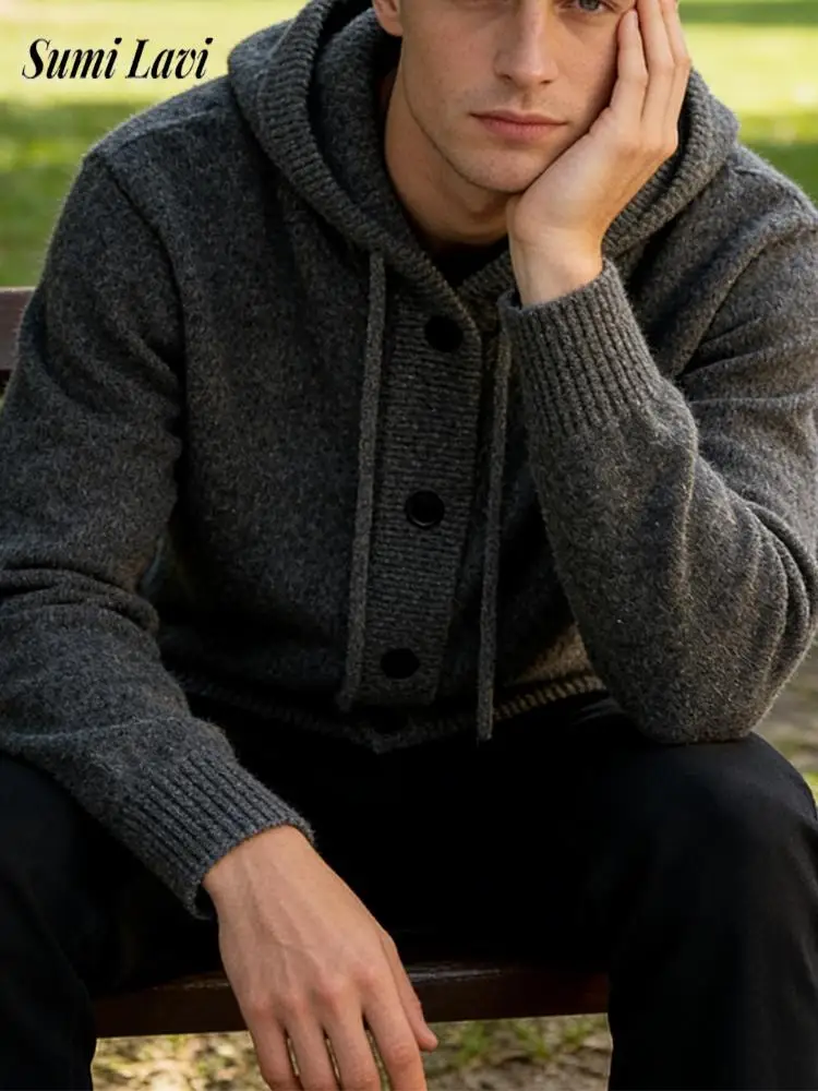 

Модные универсальные однотонные свитера с капюшоном, мужские вязаные кардиганы, зимняя уличная повседневная вязаная куртка, пальто, мужской весенний свитер