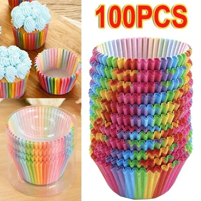 100Pcs Rainbow Cake Paper Cup