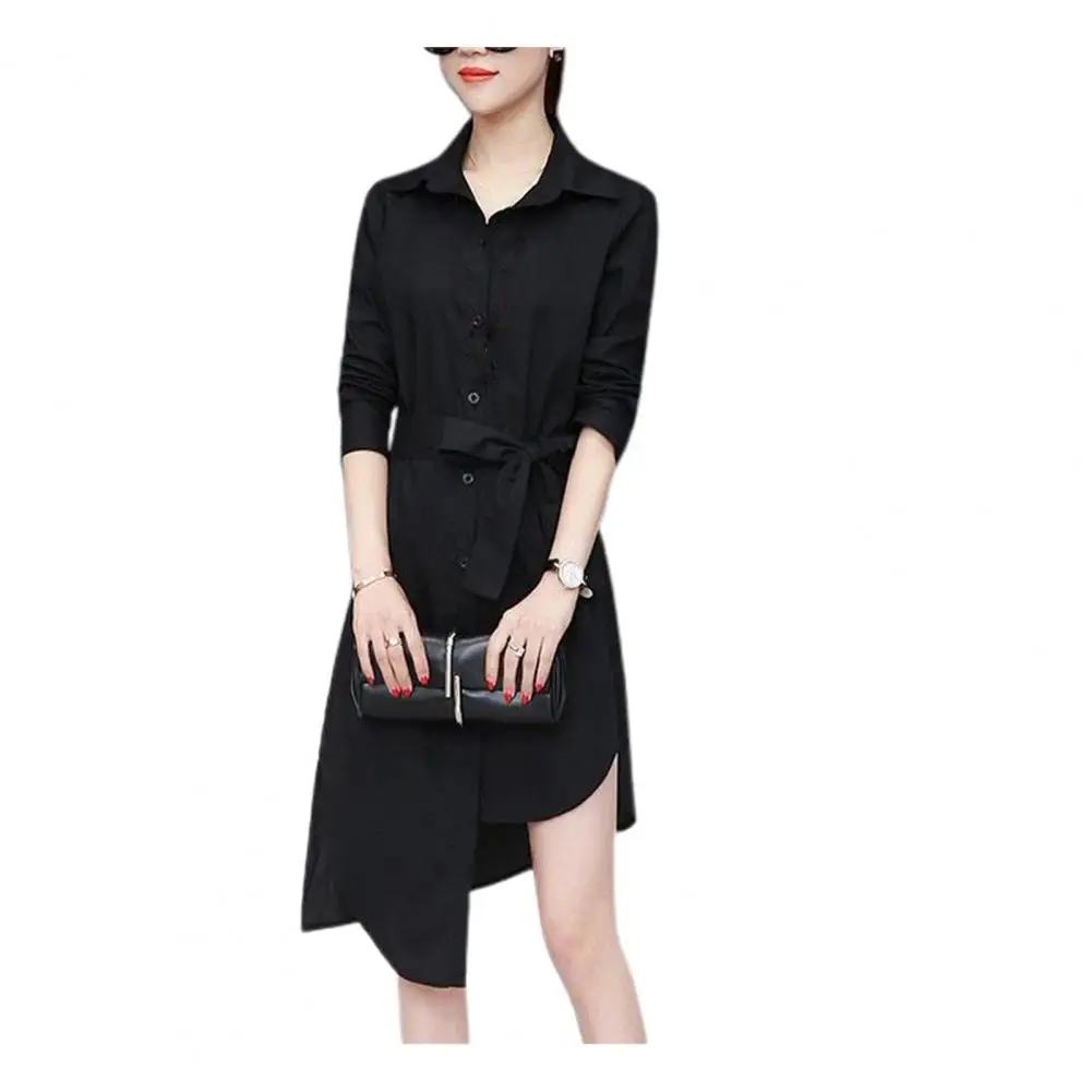 Dressing Up Solid Color Irregular Tied Belts Lady Blouse Streetwear