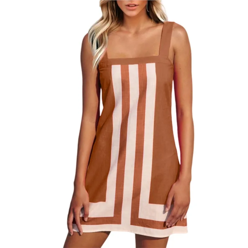 

Woman New Dresses Summer Elegant Sleeveless Mini Dress Women Striped Printed Beach Holiday Dresses For Women Casual Party Dress