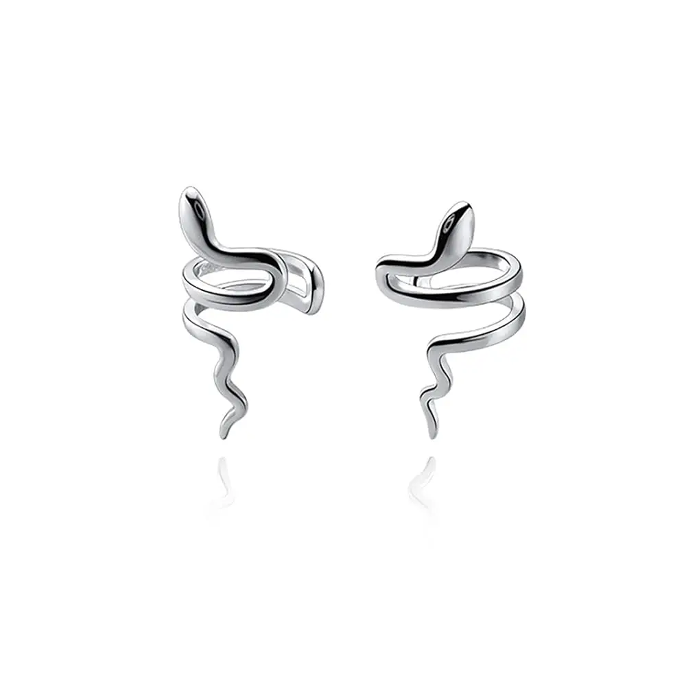 

Solid 925 Sterling Silver Snake Cuff Earrings No Piercing Wraps for Women Teens Snake Clip On Earrings Crawler