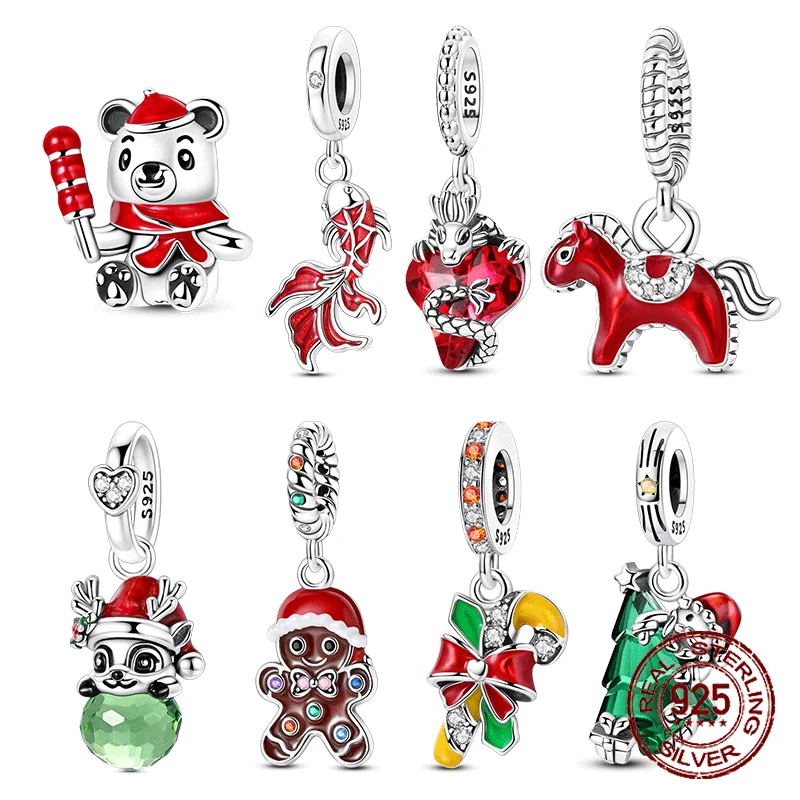 

925 Sterling Silver Christmas New Year Gift Holiday Ornament Pendant Charm Fit Original Charm Bracelets Women DIY Jewelry Gift