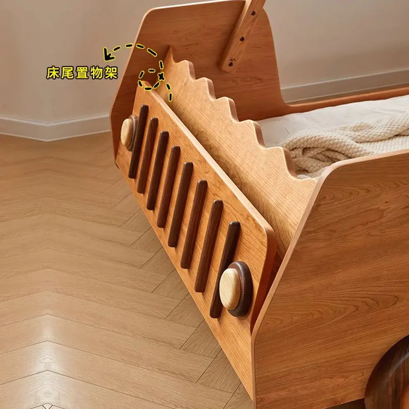 Tempat tidur anak model mobil sport kartun, tempat tidur anak kayu solid dengan pagar