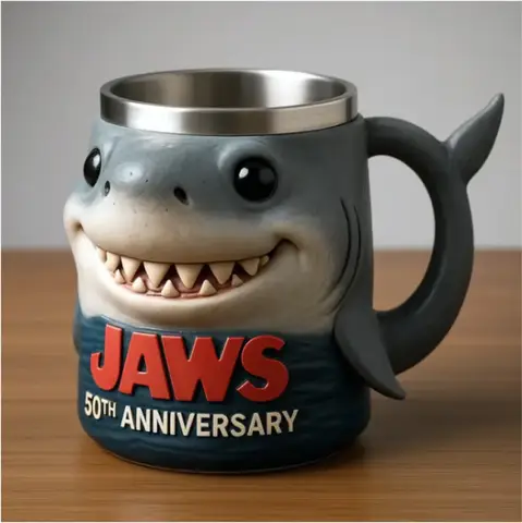 Jaws 50주년 기념 3D 상어 머그컵 영화 팬 및 수집가를 위한 크리에이티브 오션 테마 컵 홈 장식 선물