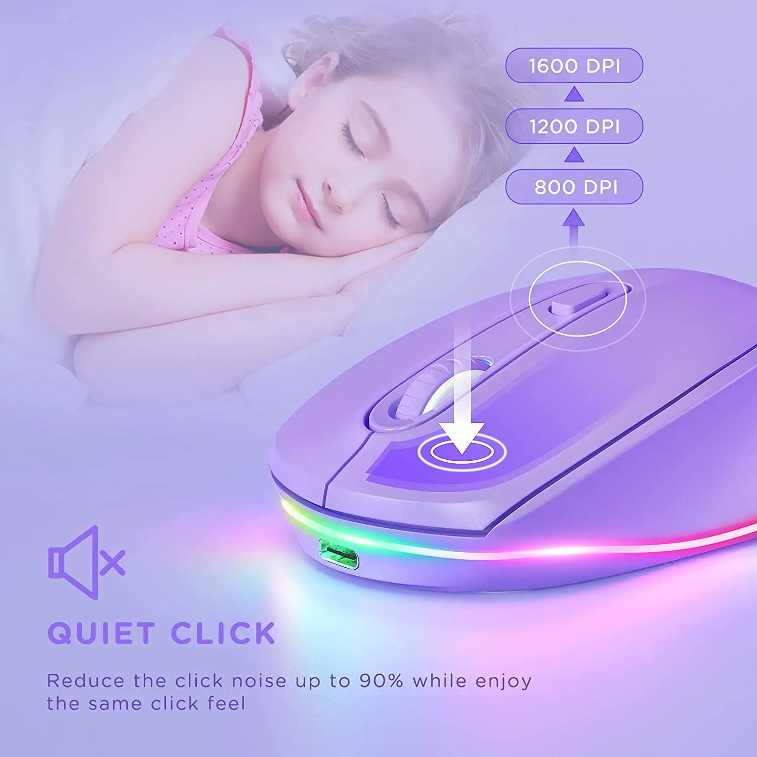 Souris sans fil 2.4G, design ergonomique, rétroéclairage LED arc-en-ciel, 3 niveaux réglables, ug I, silencieuse, pour ordinateur portable et de bureau, cadeau