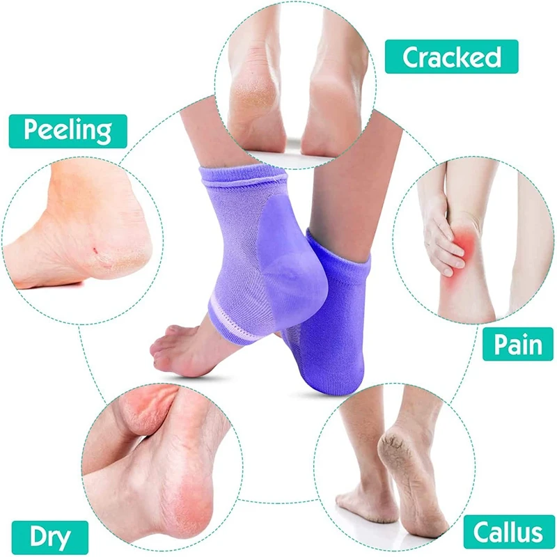 Meias de calcanhar pés cuidados com a pele silicone colorido gel hidratante rachado calcanhar seco reparação protetores plantar fasciite insere almofadas