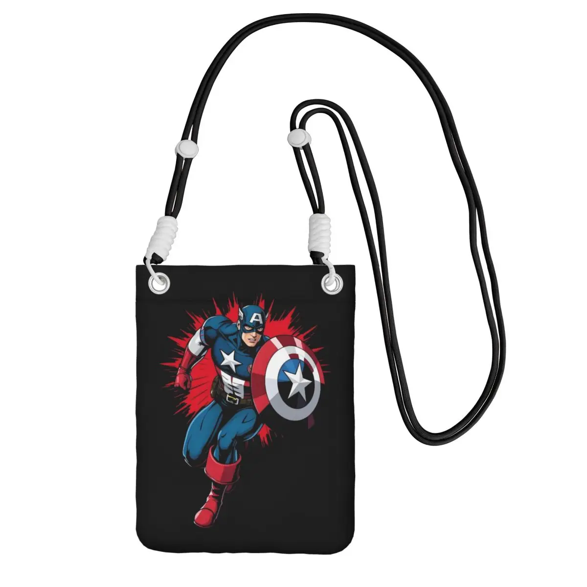 

Custom Cool Captain America Mobile Phone Bag Men Women Superhero Shoulder Crossbody Bag City Walk Detachable Shoulder Strap