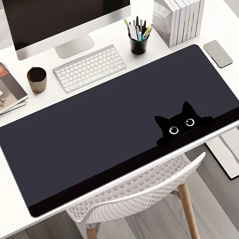 

Large Black Cat Design Mouse Pad, Non-Slip Base Stitched Edges Smooth Surface, Polyester Desk Mat for Gaming Office Home