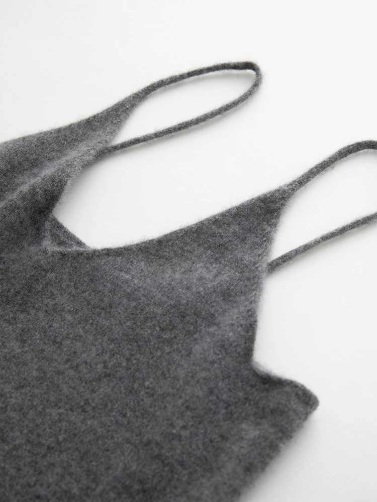

Women Seamless Sweater Cashmere Vest Thin Shoulder Strap V-neck Pullover Sleeveless 100% Cashmere Knitwear Autumn Winter Clothes