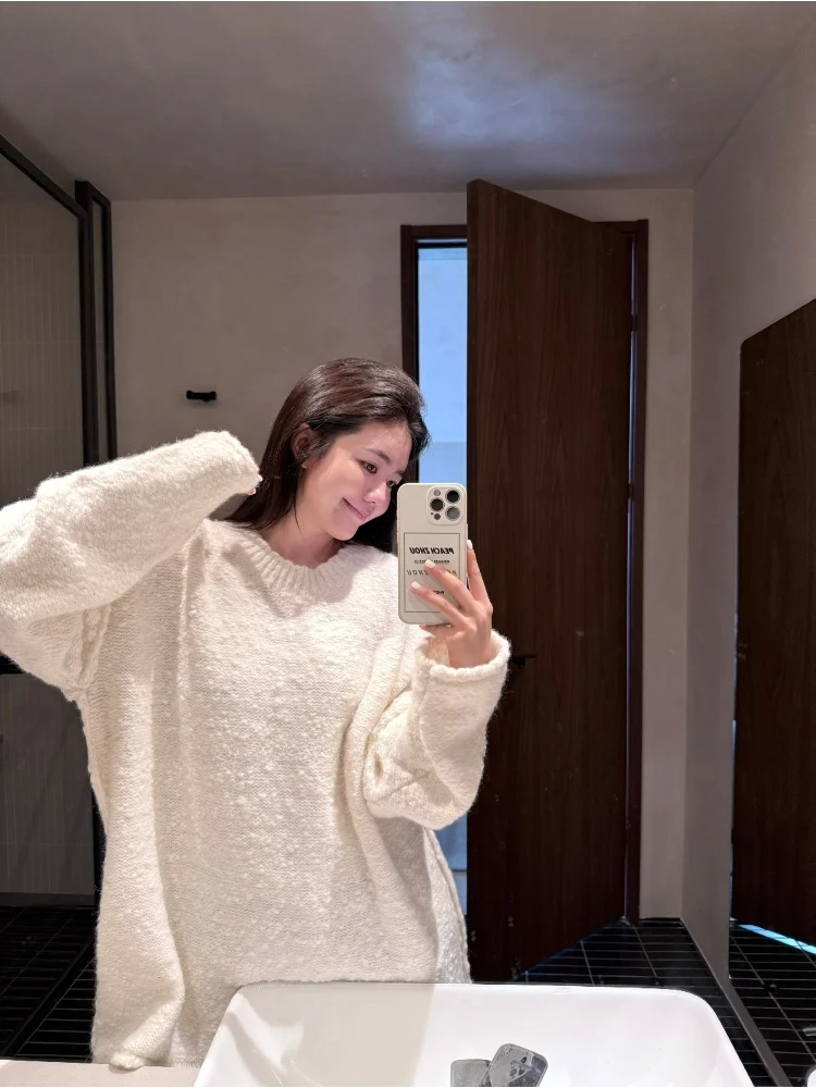 

PEACHZHOU повседневный свободный женский трикотаж, круглый свитер Ne, шерстяная смесь, пряжа с большим животом, удобный для отдыха