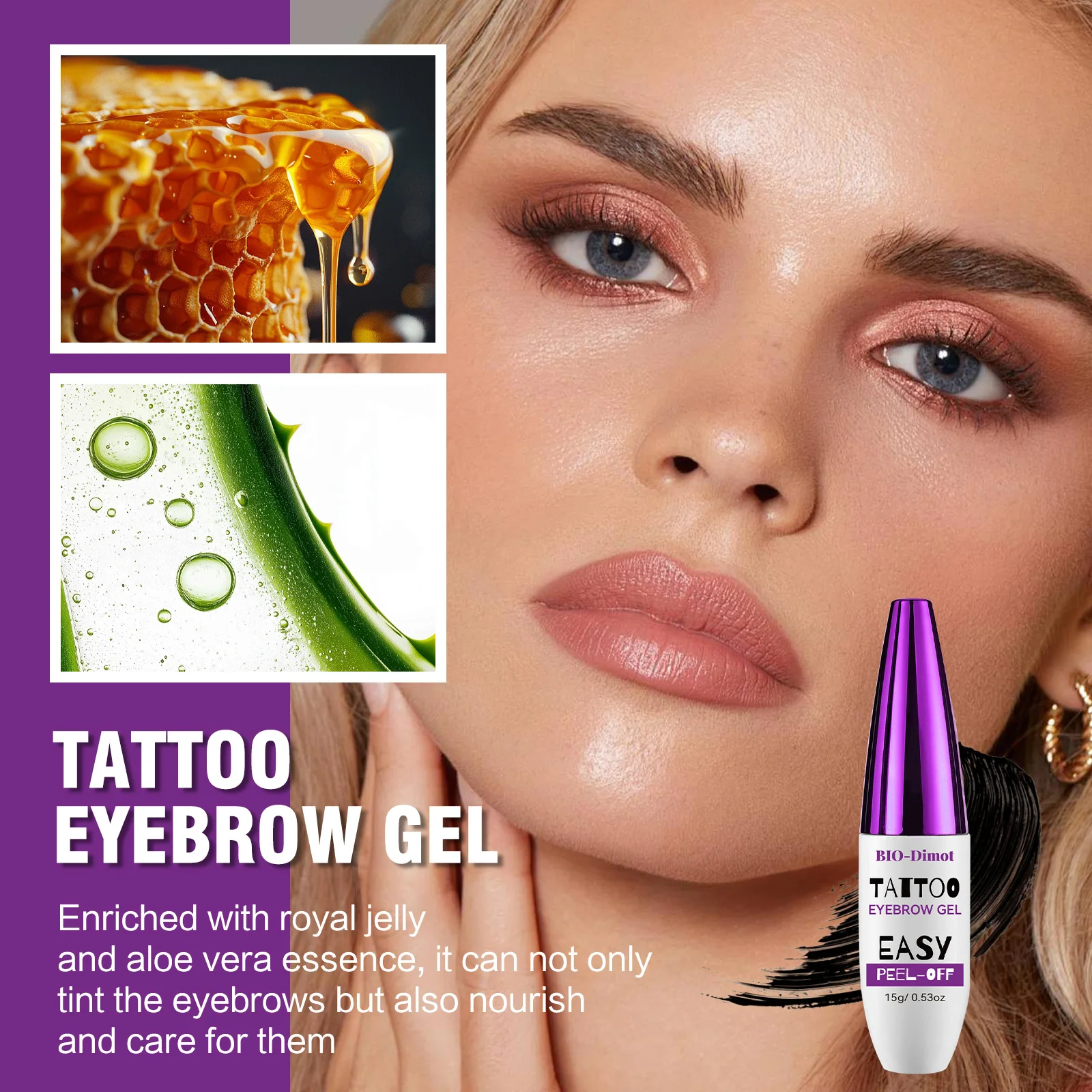 BIO-Dimot 15g Lasting Eyebrow Gel Natural Semi-permanent Shade Waterproof Peel-Off Tint Easy Peel-off Smudge-proof Eyebrow Cream