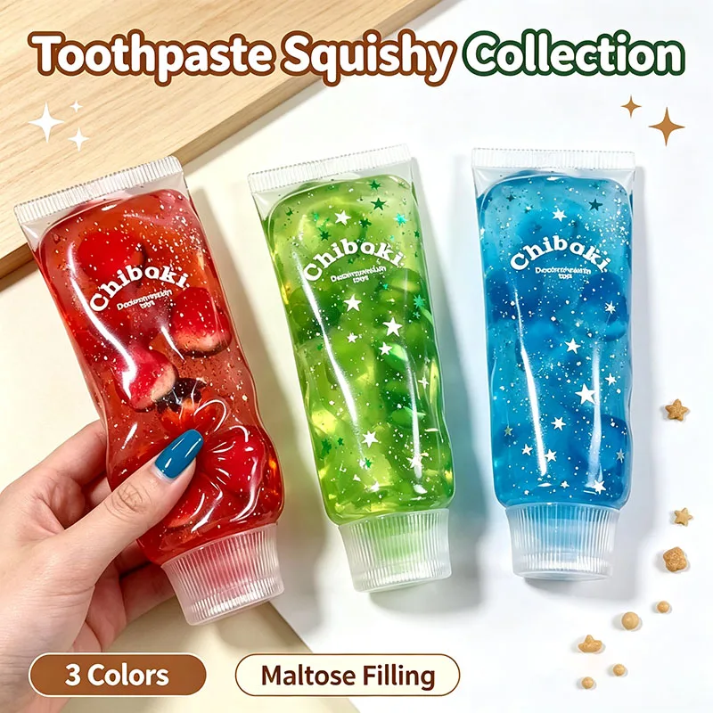 Brinquedo de Apertar Transparente em Tubo com Slime de Fruta Estrela, Brinquedo Fidget de Alívio, Brinquedo Squishy de Descompressão, Brinquedo Portátil Kawaii para Ansiedade, Presente