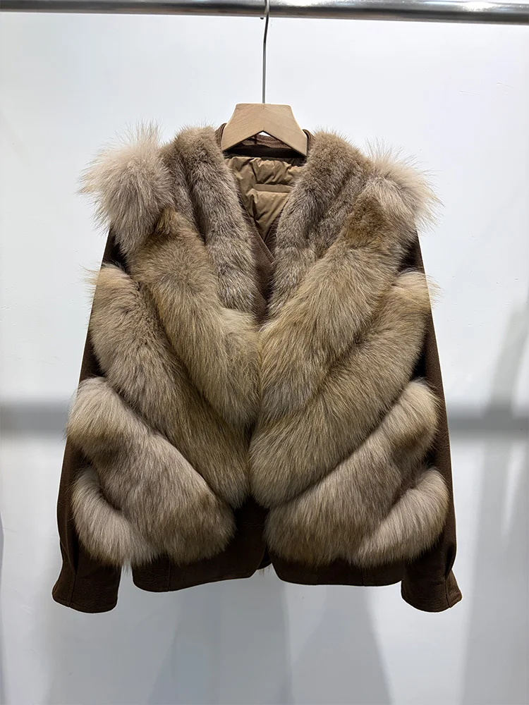 Winter Coat Detachable Real Fox Fur Vest Goose Down Jacket Set Ladies Short Outerwear Warm Luxury Two Piece Outfit