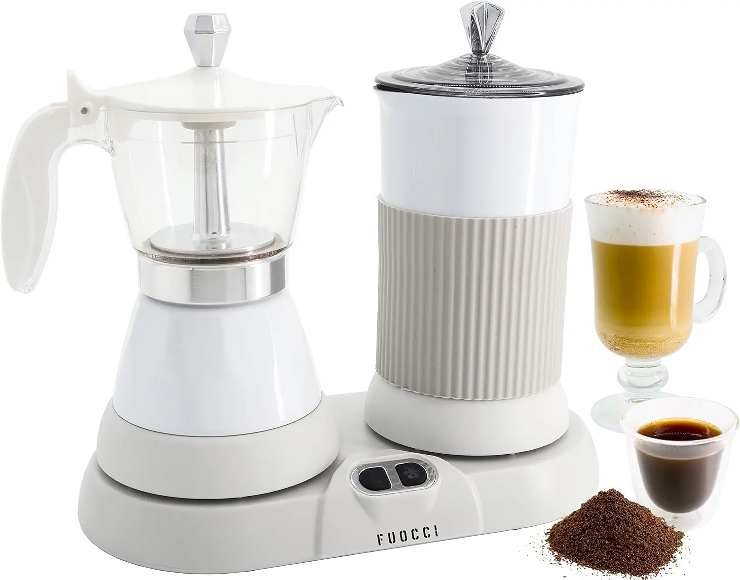 3-Cup Electric Moka Pot with Milk Frother – 150ml Espresso Maker for Coffee, Cappuccino, Latte, Mocha & Cuban, White