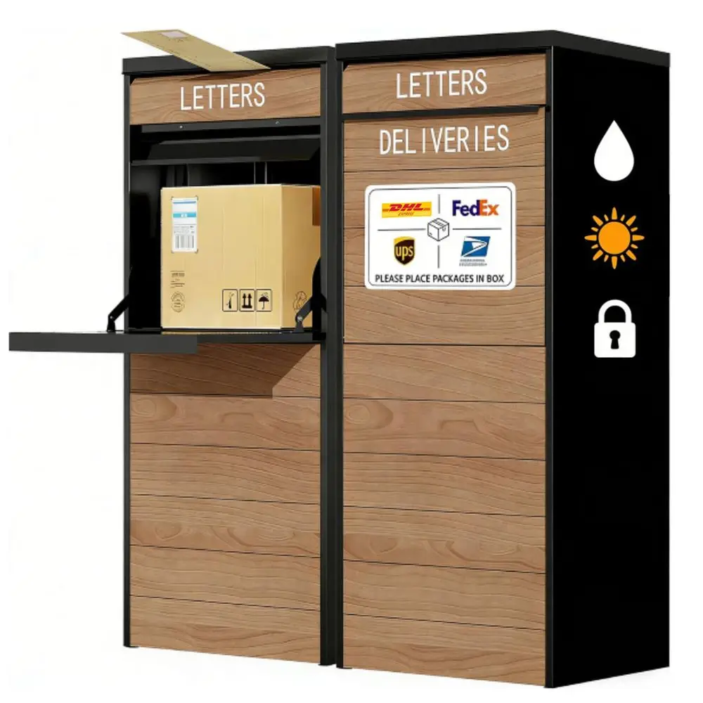 

Delivery Box for Outside, 41.7 Large AntiTheft amp Waterproof Outdoor Parcel Drop Box with Woodgrain Finish, Heavy Duty Steel L