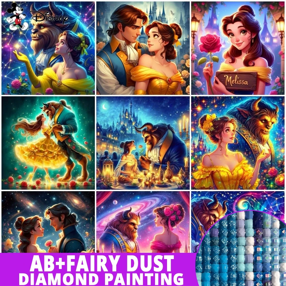 ディズニー-abダイヤモンド絵画,美女と野獣の美女と野獣,花のモザイク,バラのセット,壁の装飾,ラインストーンの写真,新着,2024