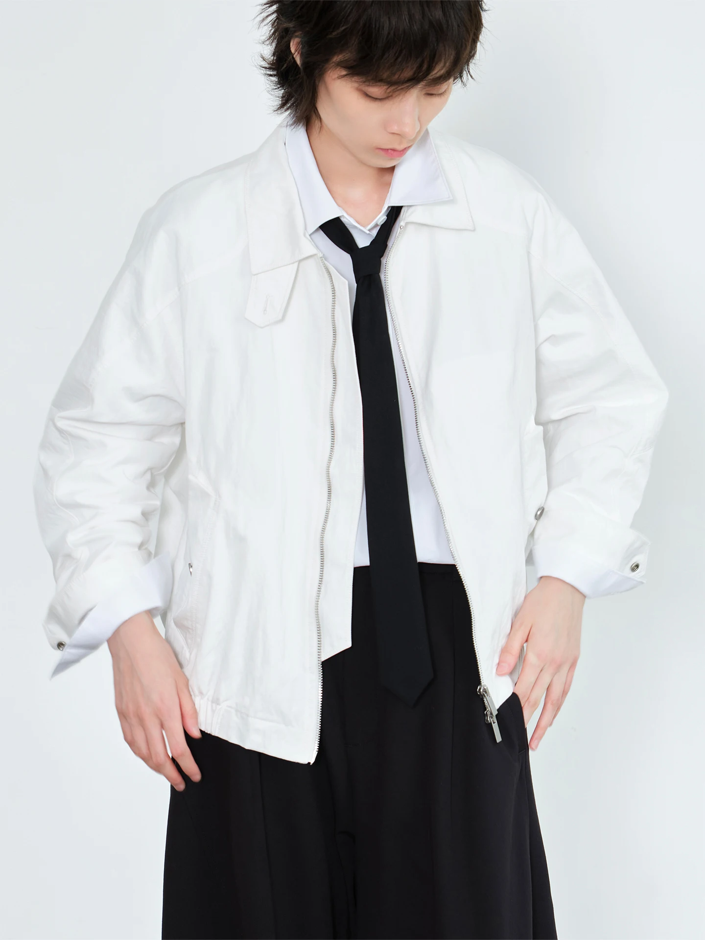 

Anti-Wrinkle Wear-Resistant Knight Texture Collar Jaet White Ladies ort Outerwear Original Design Cotton Blend Nylon