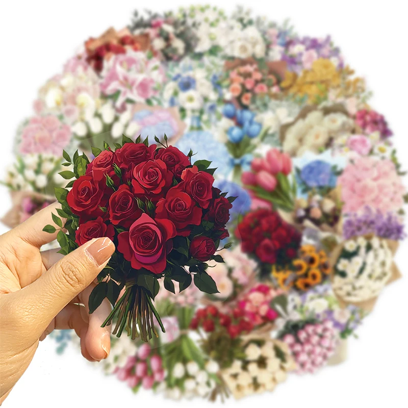 50 Stück Vintage-Blumenaufkleber, klare, wasserfeste Blumenstrauß-Aufkleber, ästhetische botanische Vinyl-Blumen für Tagebuch, Scrapbooking