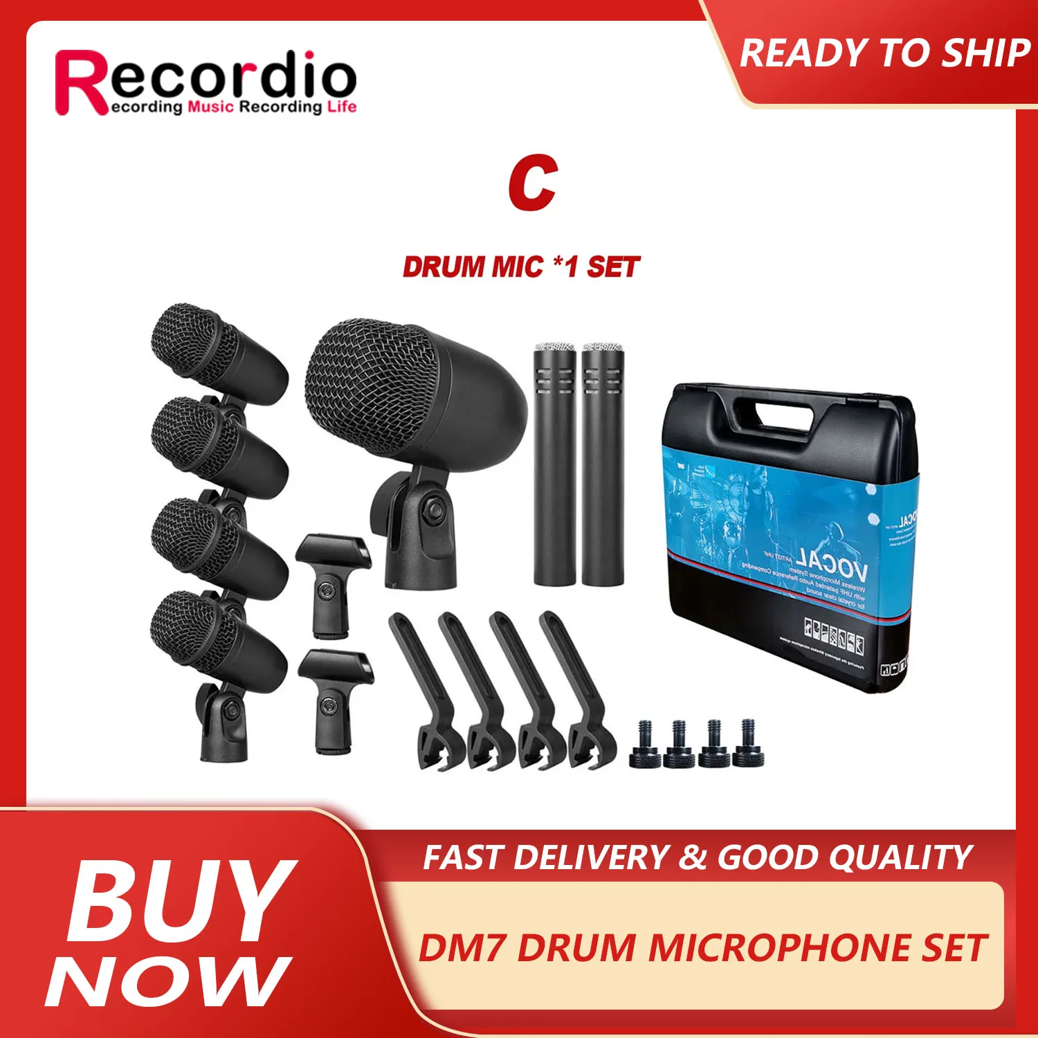 GAM-DM7 Professional Metal Drum Kit Band Drum Microphone Set Instrument Stage Band Performance adatto