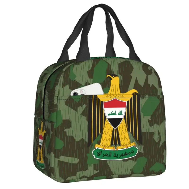 Emblem Of Iraq Insulated Lunch Bag for Women Resuable Iraqi Flag Eagle Cooler Thermal Lunch Tote Beach Camping Travel