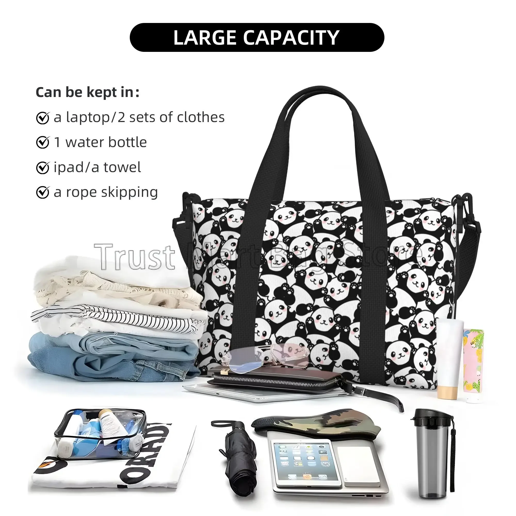 Cute Panda Print Hand Travel Bag Unisex Multipurpose Waterproof Duffel Bag Overnight Weekender Bags Sports Gym Yoga Luggage Bag