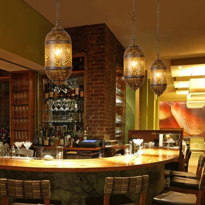 Moroccan Wrought Iron pendant lights Restaurant Hotel Cafe Bedroom Hallway Lobby Vintage Hollowed Laser-Cut Decor hanging lamps